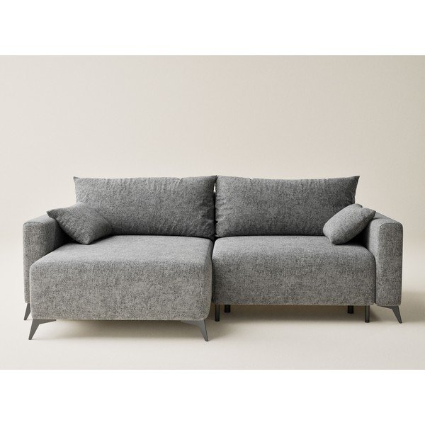 Divano angolare grigio allungabile/con contenitore (con penisola a sinistra/con chaise lounge) con rivestimento in ciniglia Leon – Maison de Rêve-image-2