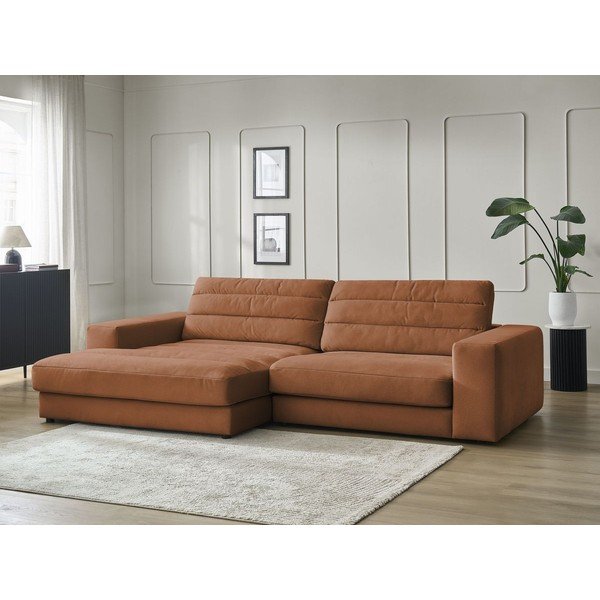 Divano angolare arancione (con penisola a sinistra/con chaise lounge) con rivestimento in velluto Sierra – Bobochic Paris-image-1