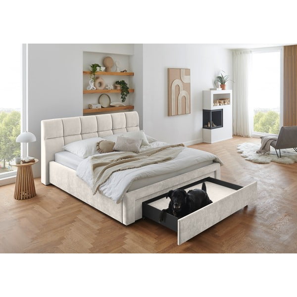 Letto matrimoniale imbottito beige rete non inclusa 180x200 cm Canyon – Meise Möbel-image-1