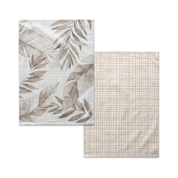 Set di 2 asciugamani in cotone 50x70 cm Feuille - Blanc