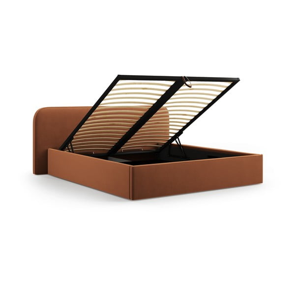 Letto matrimoniale imbottito color terracotta con contenitore e rete inclusi 180x200 cm Elizabeth – Micadoni -image-2