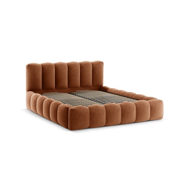 Letto matrimoniale imbottito marrone con contenitore con rete inclusa 180x200 cm Lupine – Micadoni -image-3