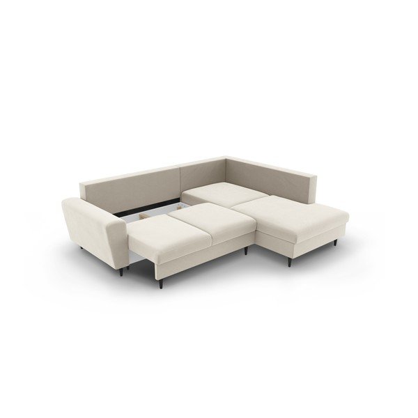 Divano angolare beige allungabile e con contenitore (con penisola a destra/a L) con rivestimento in velluto Kyoto – Cosmopolitan Design-image-3