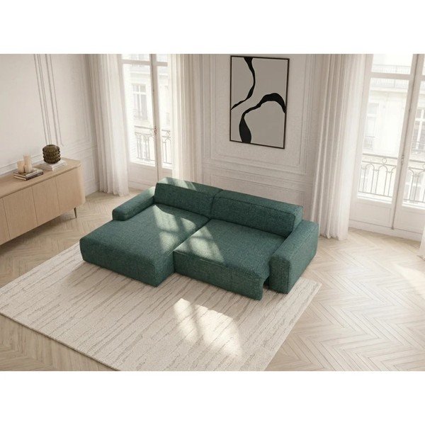 Divano angolare verde allungabile/con movimento relax elettrico (con penisola a sinistra) Abel – Bobochic Paris-image-3