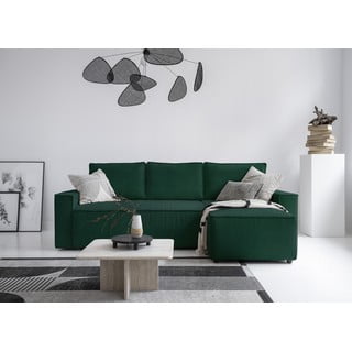Divano letto angolare in velluto a coste verde scuro Brave Dave - Miuform