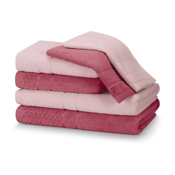 Set di 6 asciugamani e teli da bagno in spugna di cotone rosa Rubrum - AmeliaHome