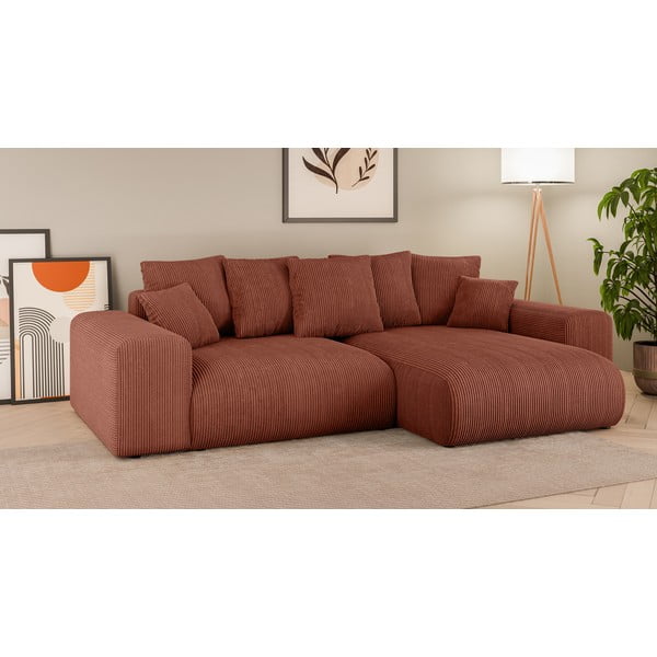 Divano angolare color mattone allungabile/con contenitore (con composizione variabile) con rivestimento in velluto a coste Luma – Ropez-image-1