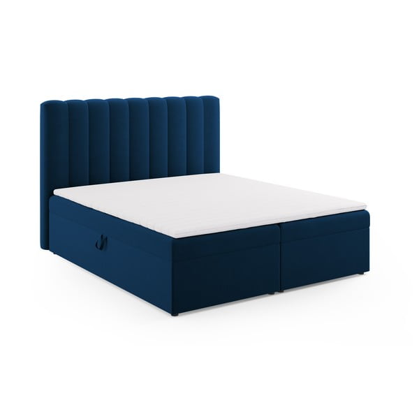 Letto boxspring blu scuro con contenitore 180x200 cm Gina - Milo Casa