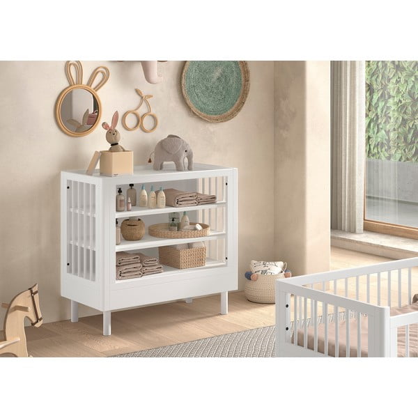 Cassettiera per bambini bianca in faggio massiccio con fasciatoio 100x95x55 cm Forrest – Vipack-image-1