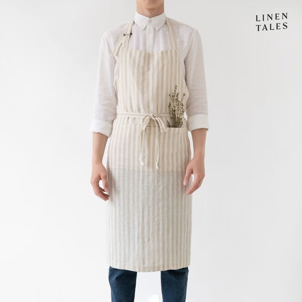 Grembiule in lino Natural White Stripes - Linen Tales
