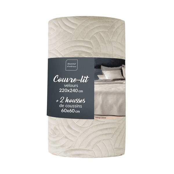Set con copriletto e federa color crema in velluto 220x240 cm Solange – douceur d'intérieur