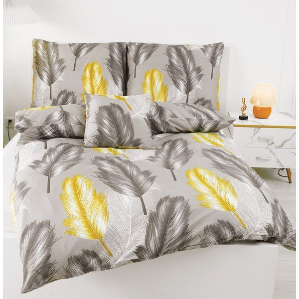 Biancheria da letto singola in microsatin giallo-grigio 140x200 cm in set da 6 Naomi - My House-image-4