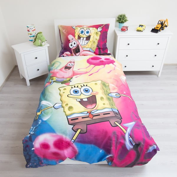 Biancheria da letto per bambini in cotone per letto singolo 140x200 cm Sponge Bob - Jerry Fabrics-image-1