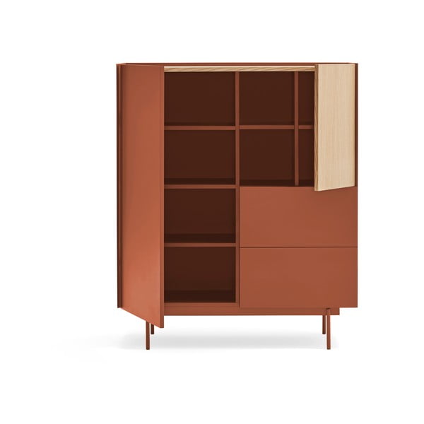 Cassettiera alta in rovere decorato in colore naturale mattone 100x45 cm Otto - Teulat-image-4