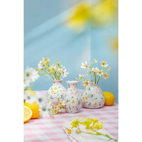 Set di vasi color crema in gres 3 pz (altezza totale 10 cm) Ditsy Floral – Sass & Belle-image-1