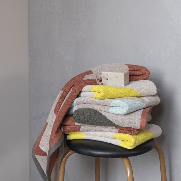 Asciugamano giallo in spugna in cotone organico 50x90 cm Diagonal - Mette Ditmer Denmark-image-3