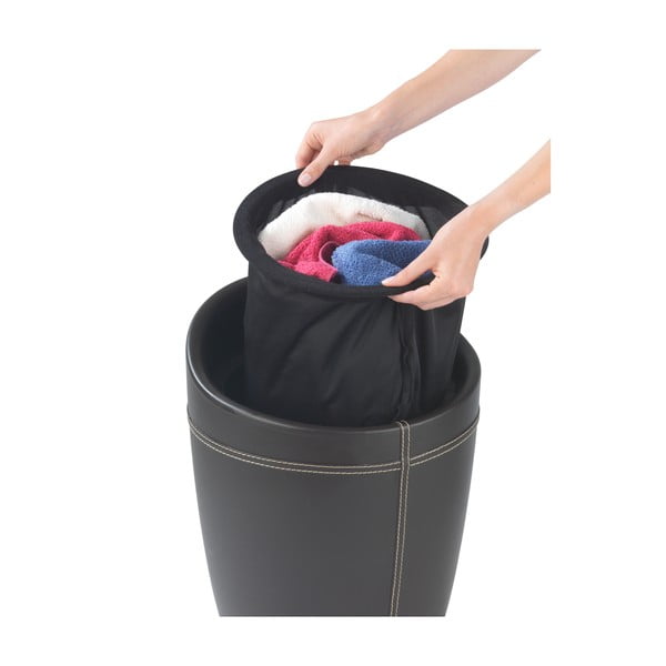 Cesto per la biancheria nero e sgabello in un unico pezzo Linen Look, 20 l Candy - Wenko-image-2