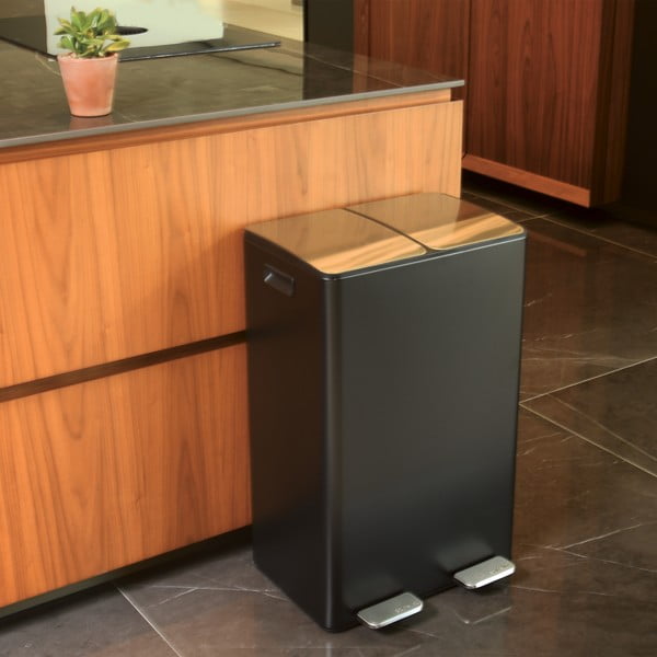 Cestino per la spazzatura nero opaco in acciaio per raccolta differenziata/con pedale 2x30 l   Aliya – Spirella-image-3