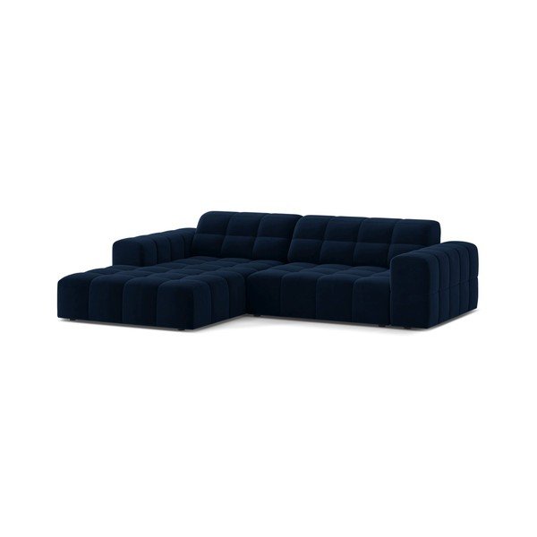 Divano angolare blu scuro (con penisola a sinistra/con chaise lounge) con rivestimento in velluto Chicago – Cosmopolitan Design-image-1
