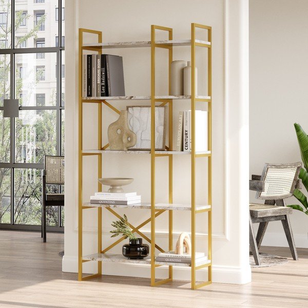 Scaffale in marmo con decorazioni in bianco e oro 87,5x175 cm Monica - Kalune Design-image-2