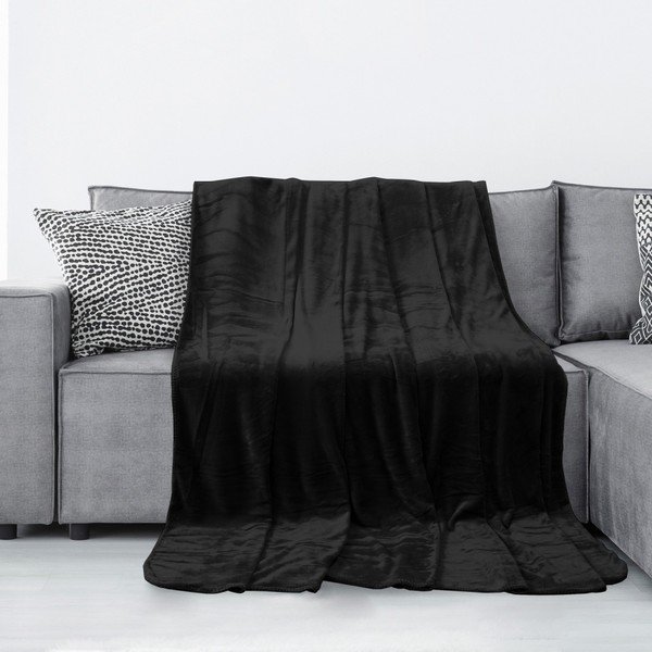Černá deka z mikrovlákna AmeliaHome Tyler, 70 x 150 cm-image-1