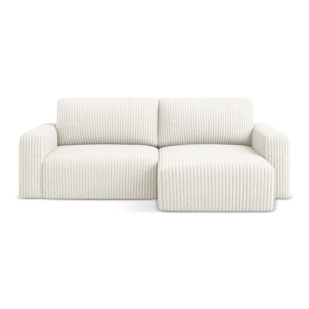 Divano angolare color crema allungabile/con contenitore (con penisola a destra/con chaise lounge) con rivestimento in velluto a coste Kona – Makamii | Divani ad angolo