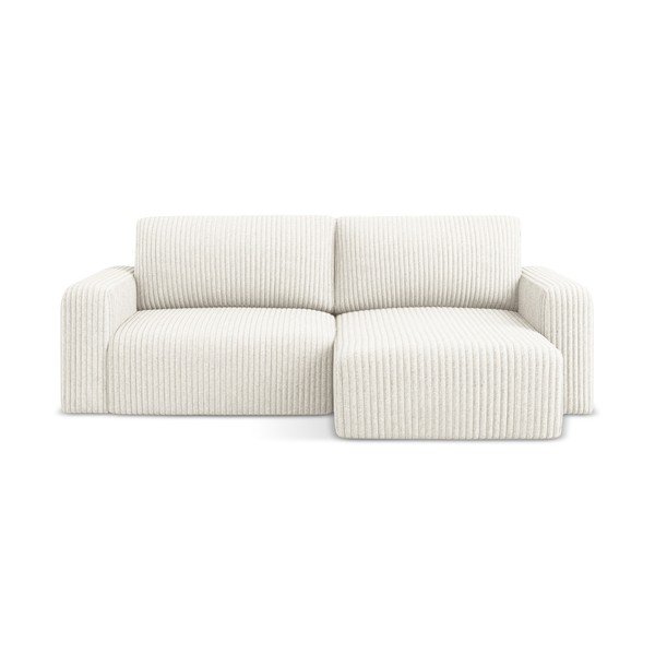 Divano angolare color crema allungabile/con contenitore (con penisola a destra/con chaise lounge) con rivestimento in velluto a coste Kona – Makamii