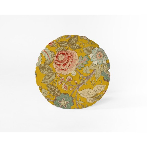 Cuscino giallo , ø 40 cm Japanese Flowers - Velvet Atelier-image-1