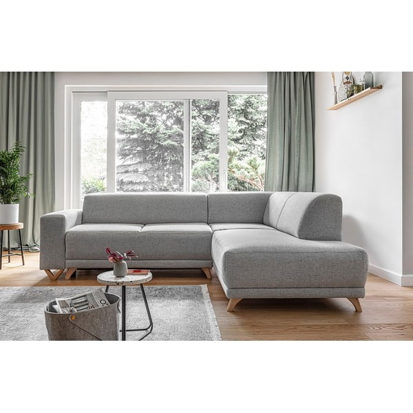 Divano angolare grigio chiaro allungabile e con contenitore (penisola a destra/a L) Classy Sophie – Miuform-image-1