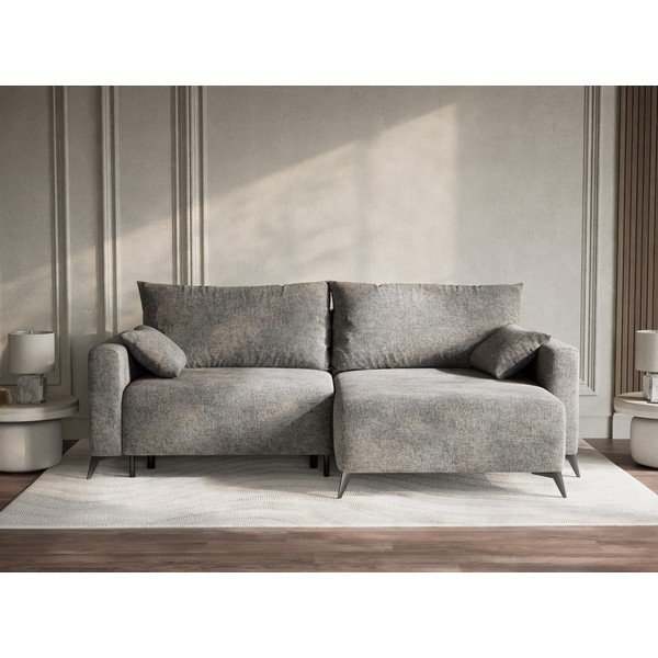 Divano angolare grigio allungabile/con contenitore (con penisola a destra/con chaise lounge) con rivestimento in ciniglia Leon – Maison de Rêve-image-1
