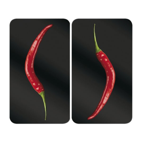 Set di 2 copri stufe in vetro, 52 x 30 cm Peperoni - Wenko
