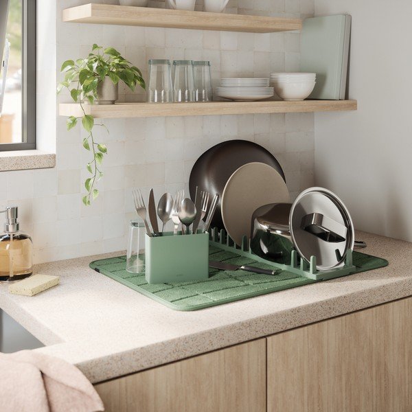 Tappetino scolapiatti verde polveroso in plastica 61x43 cm Udry – Umbra-image-2