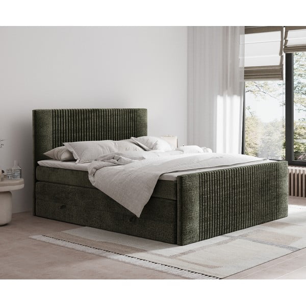 Letto boxspring verde scuro con contenitore 200x200 cm Bergamo – Maison de Rêve-image-1