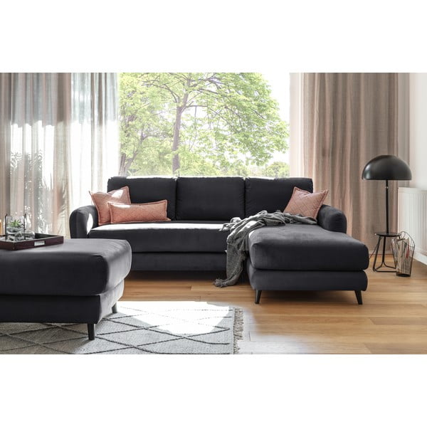 Divano angolare in velluto grigio scuro con poggiapiedi, angolo destro Cosy Claire - Miuform-image-3