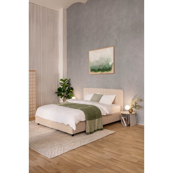 Letto matrimoniale imbottito beige con contenitore con materasso incluso/con rete inclusa 180x200 cm Myra Slim Line – Bonami Selection-image-1