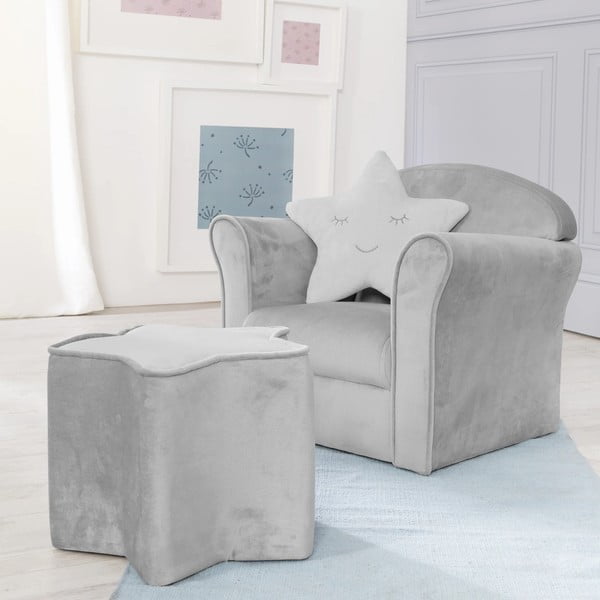 Sedia per bambini in velluto grigio chiaro Lil Sofa - Roba-image-1