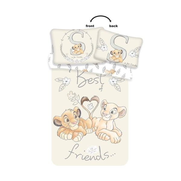 Set copripiumino e federa da bambini giallo chiaro in cotone per culla 100x135 cm Lion King "Best Friends" – Jerry Fabrics