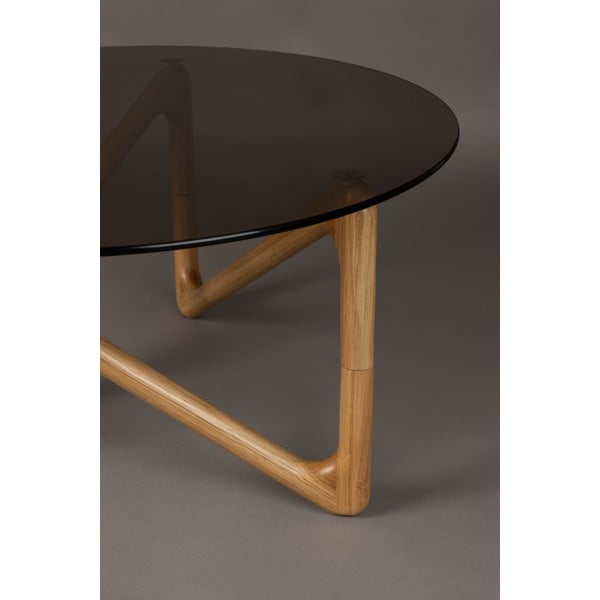 Tavolino da salotto rotondo di colore naturale con piano in vetro ø 80 cm Naia – Dutchbone-image-3