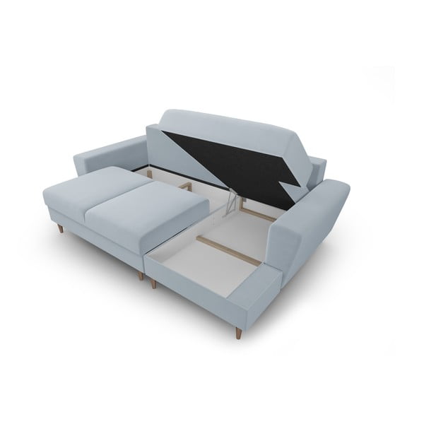Divano angolare azzurro allungabile e con contenitore (con penisola a destra/con chaise lounge) con rivestimento in velluto Kyoto – Cosmopolitan Design-image-3