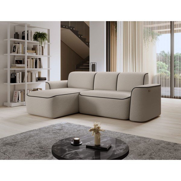 Divano angolare beige (con penisola a sinistra/con chaise lounge) e rivestimento in bouclé Ume – ELTAP-image-3