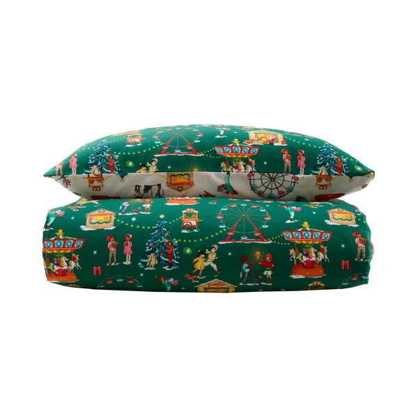 Set copripiumino e federa da bambini verde in cotone per letto matrimoniale 200x200 cm Christmas Fairground – Belle & Boo