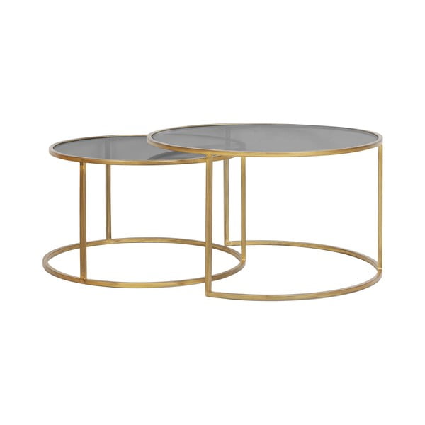 Tavolini rotondi in vetro in set di 2 pezzi in oro ø 75 cm Duarte - Light & Living