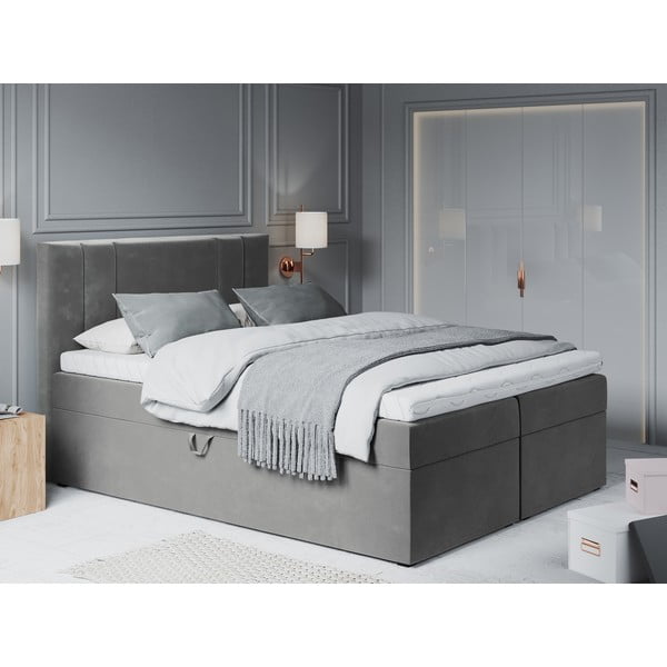 Letto boxspring grigio con contenitore 200x200 cm Afra - Mazzini Beds-image-1