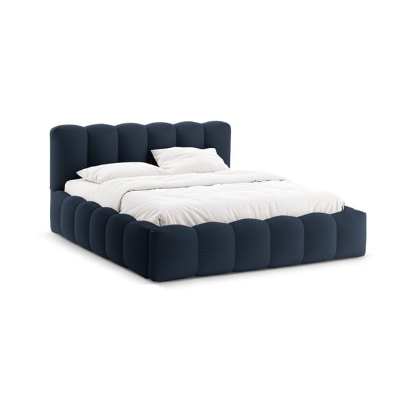 Letto matrimoniale imbottito in blu scuro con contenitore con rete inclusa 200x200 cm Lupine – Micadoni -image-3