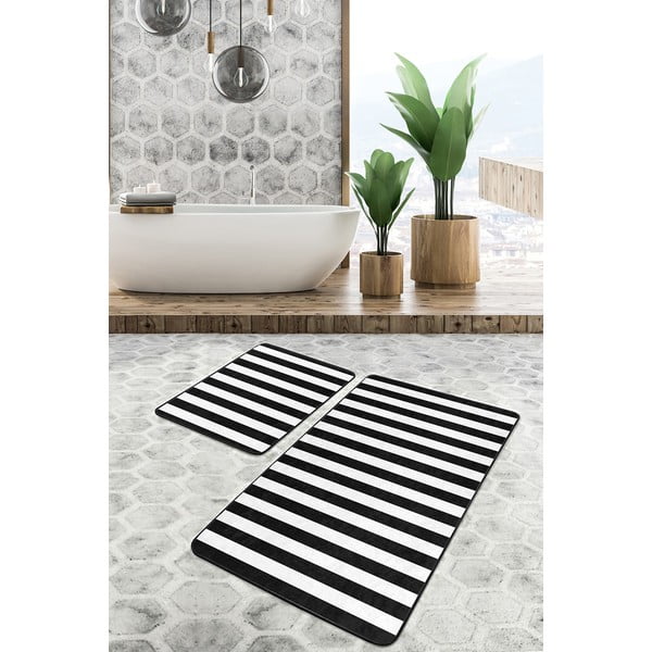 Tappetini da bagno bianco-nero in set da 2 100x60 cm - Minimalist Home World-image-3