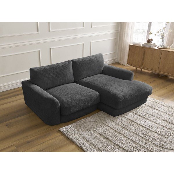 Divano angolare nero (con penisola a destra/con chaise lounge) con rivestimento in ciniglia Leonore – Bobochic Paris-image-3