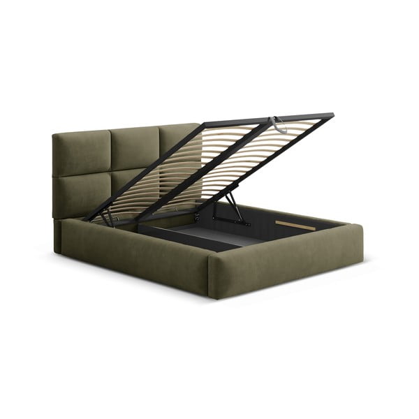 Letto matrimoniale imbottito verde con contenitore con rete inclusa 200x200 cm Libera – Windsor & Co Sofas-image-2
