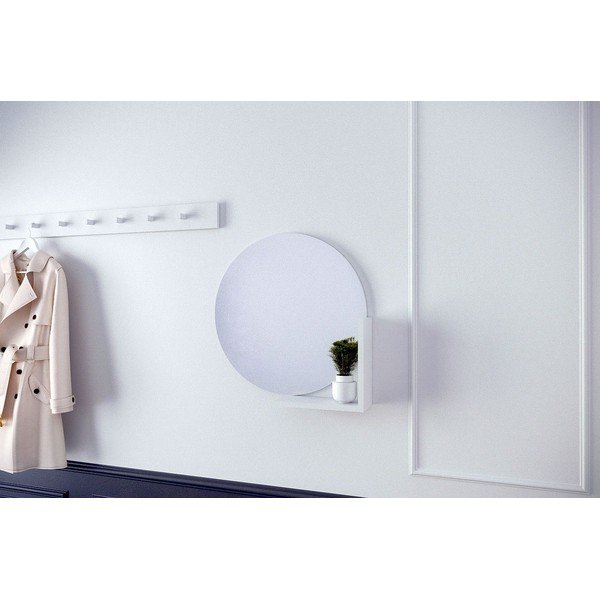 Specchio a parete con mensola bianca , ø 60 cm Lucija - Skandica-image-4