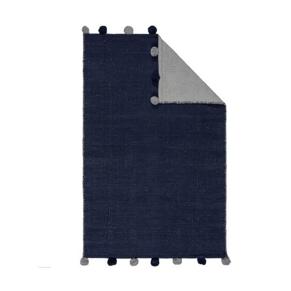 Tappeto per bambini in cotone blu scuro 100x150 cm Pom Edge Reversible - Flair Rugs