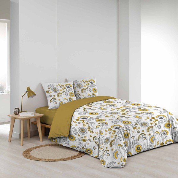 Biancheria da letto in mussola allungata gialla e bianca per letto matrimoniale 260x240 cm Garance - douceur d'intérieur-image-1